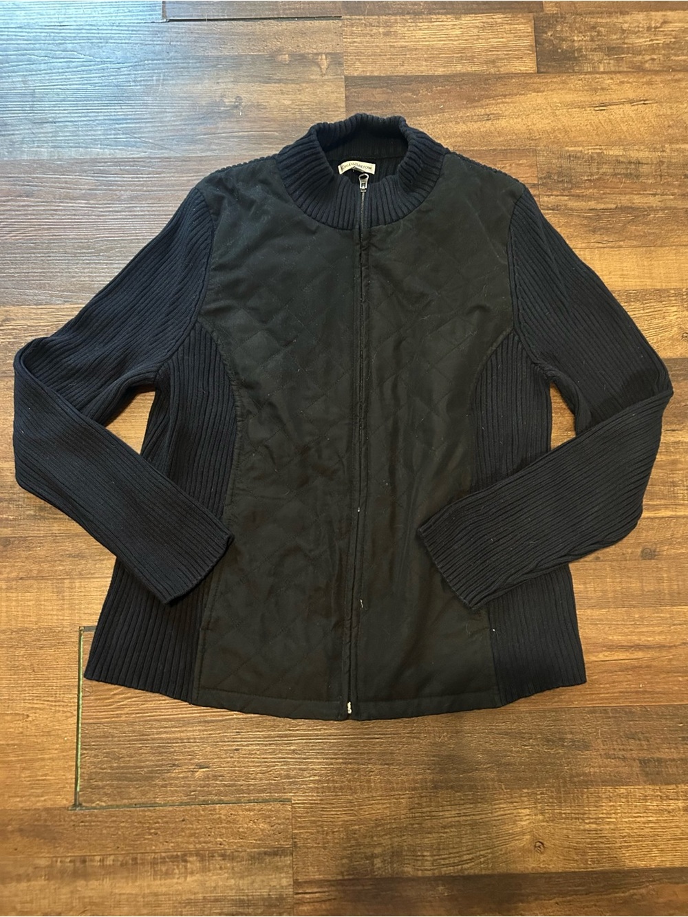 Croft & Barrow Black Quilted Front Knit Sweater/Jacket Size Large